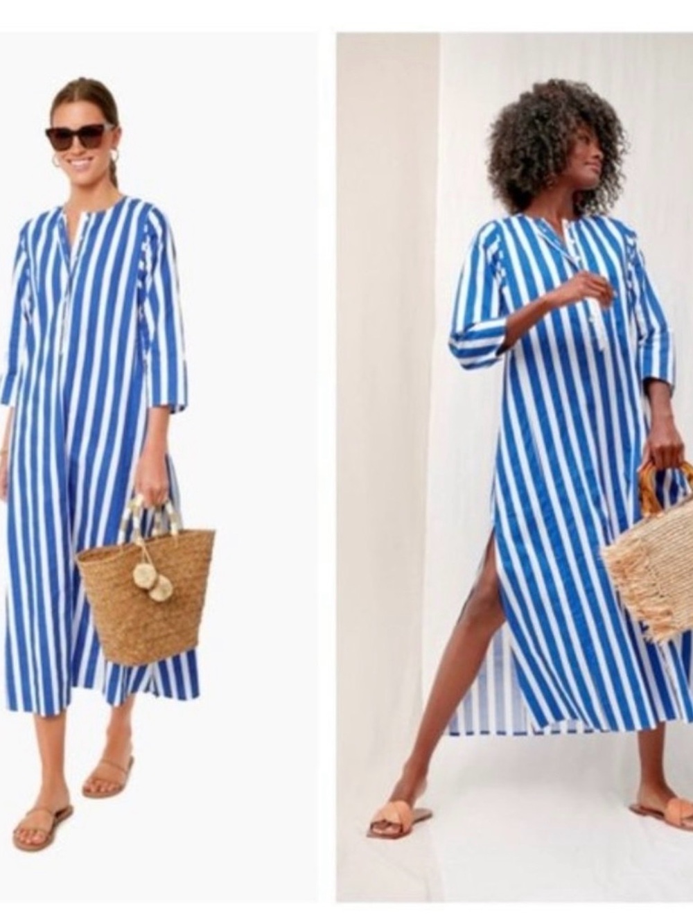 Tuckernuck Pomander Place Camille Cabana Maxi Dress Blue White Stripes Sz Medium